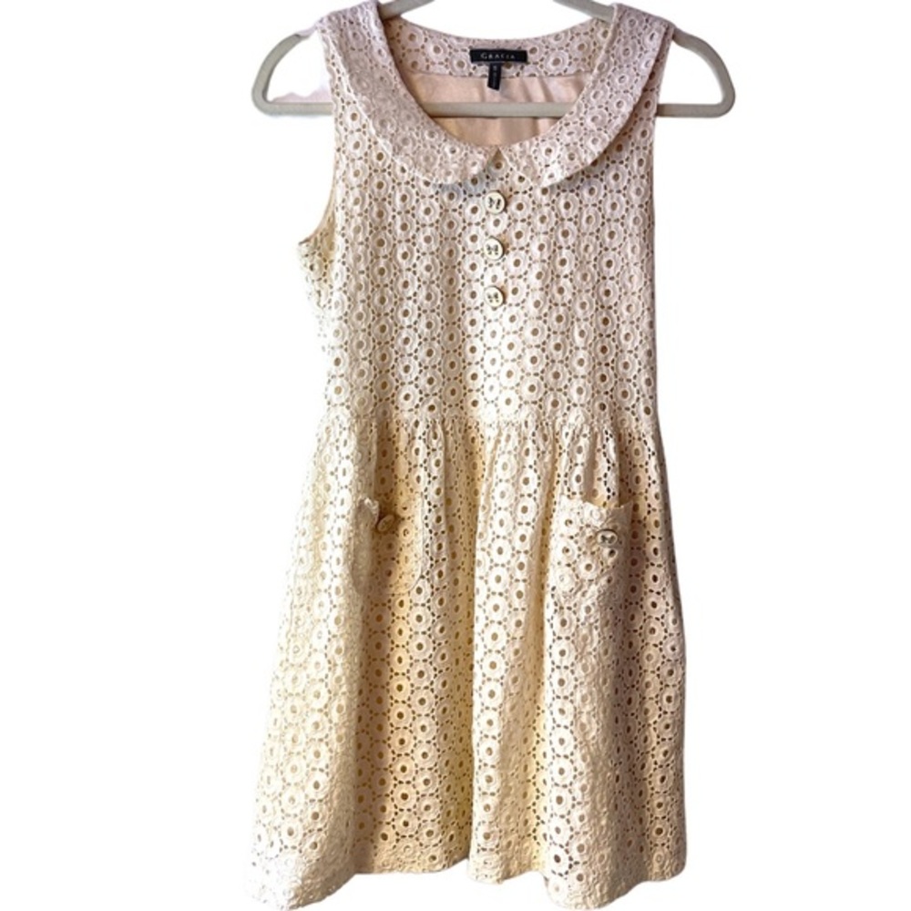 Gracia Eyelet Lace‎ Ivory Dress with Peter Pan Collar